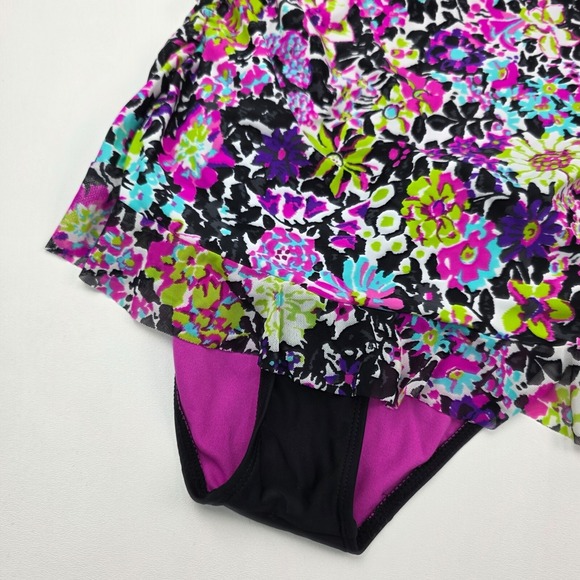 Floral Swim Dress One Piece Skirted Ruched Tropical Resort Swimsuit Womens M NWT - Picture 6 of 11